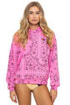 Retro BANDANA RELAXED PULLOVER HOODIE - NEON PINK