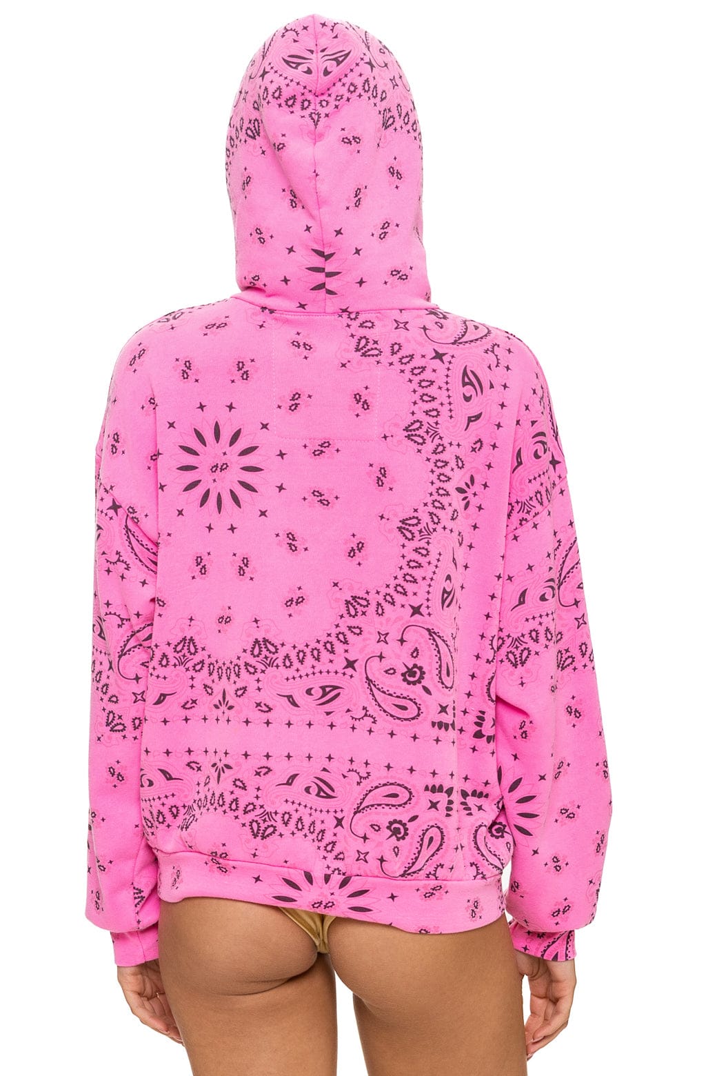 Retro BANDANA RELAXED PULLOVER HOODIE - NEON PINK