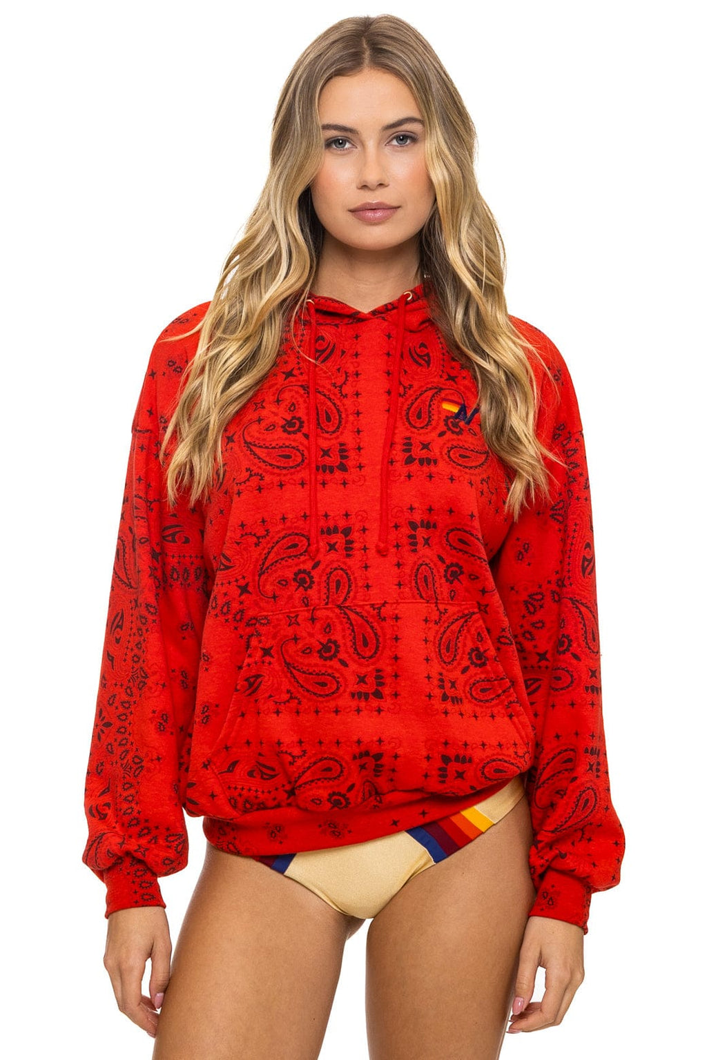 Retro BANDANA RELAXED PULLOVER HOODIE - RED