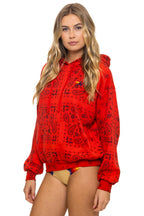 Retro BANDANA RELAXED PULLOVER HOODIE - RED