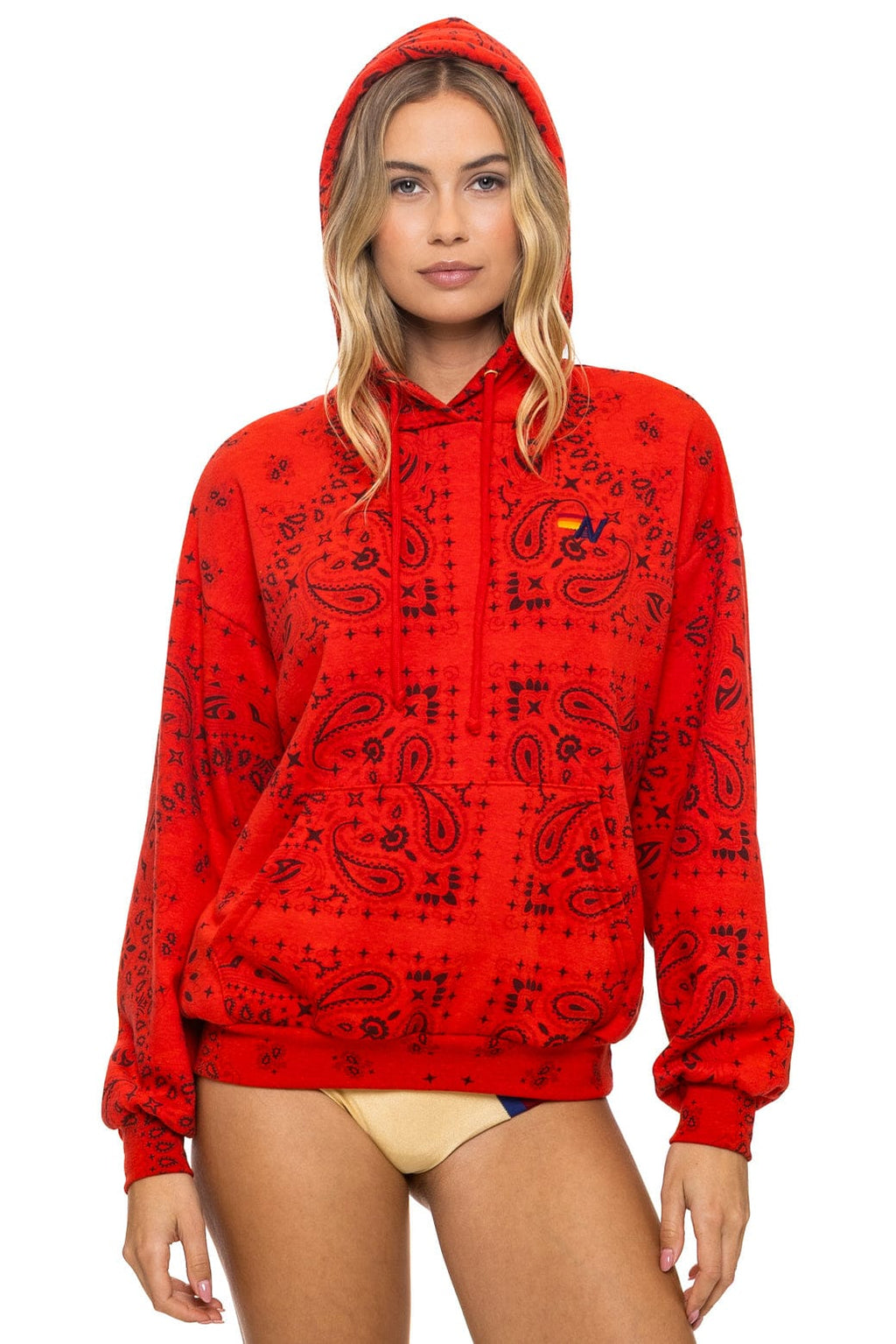 Retro BANDANA RELAXED PULLOVER HOODIE - RED
