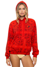 Retro BANDANA RELAXED PULLOVER HOODIE - RED