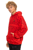 Retro BANDANA RELAXED PULLOVER HOODIE - RED