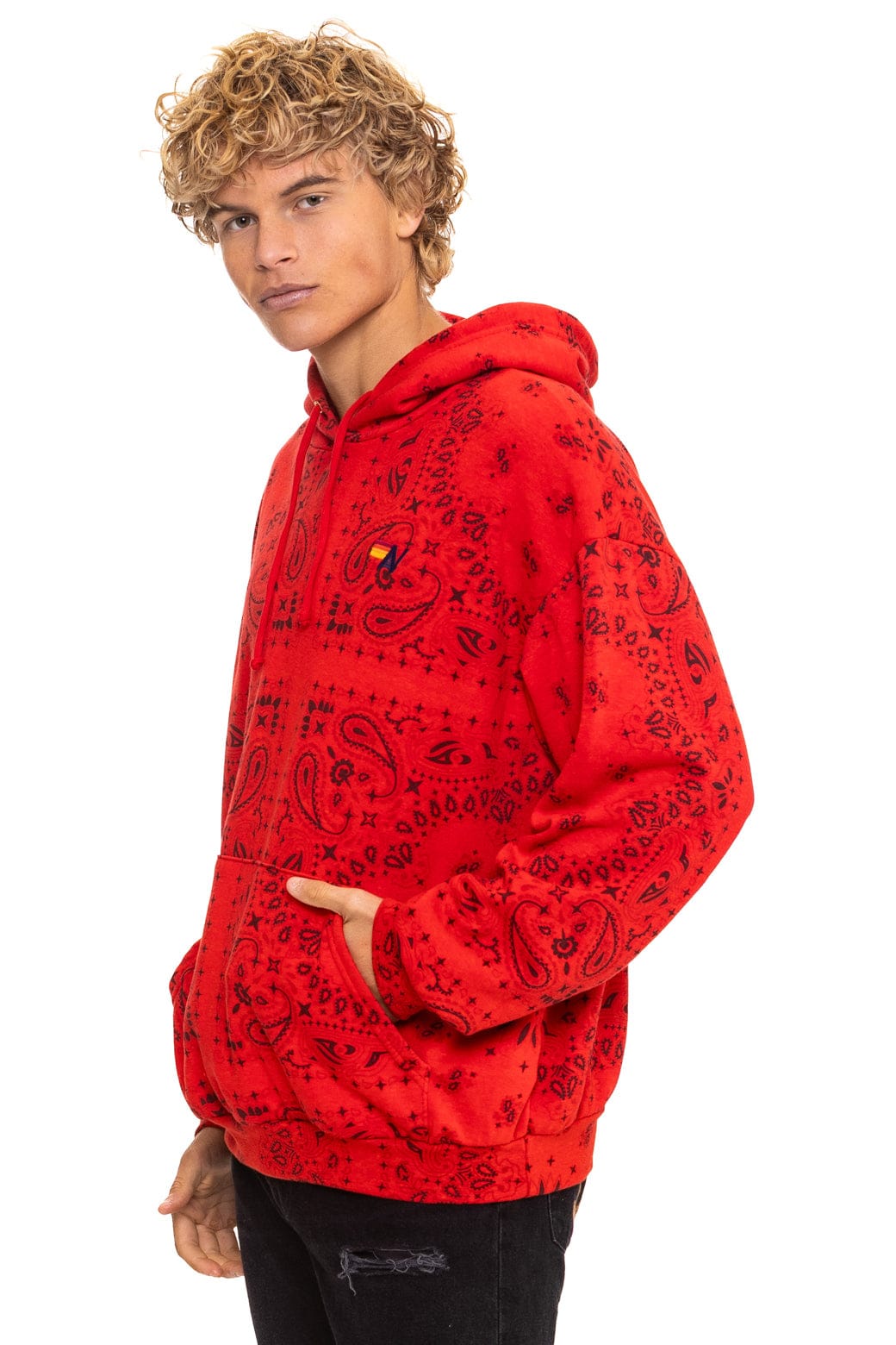 Retro BANDANA RELAXED PULLOVER HOODIE - RED