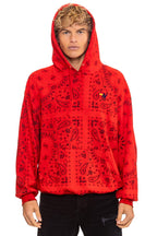 Retro BANDANA RELAXED PULLOVER HOODIE - RED