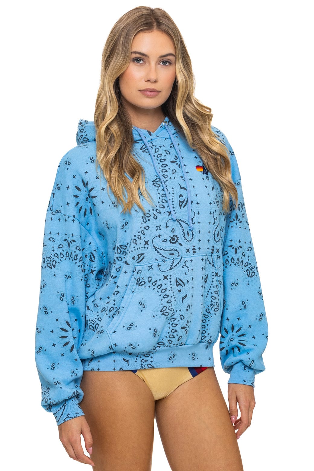 Retro BANDANA RELAXED PULLOVER HOODIE - SKY