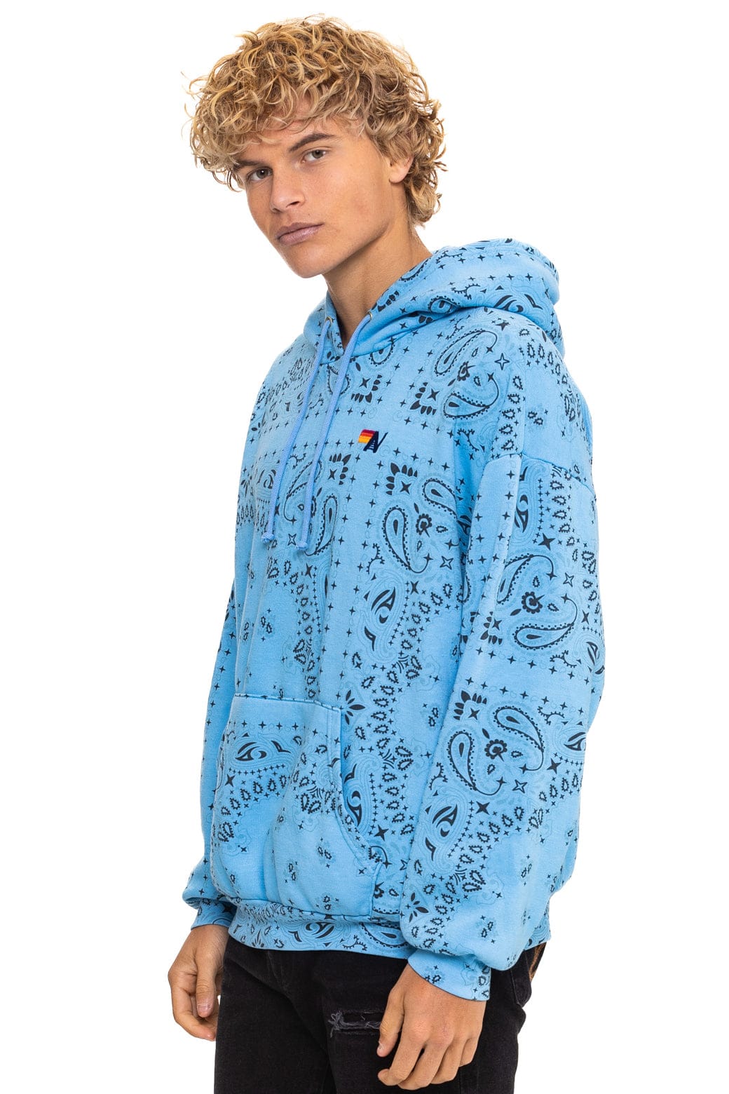 Retro BANDANA RELAXED PULLOVER HOODIE - SKY