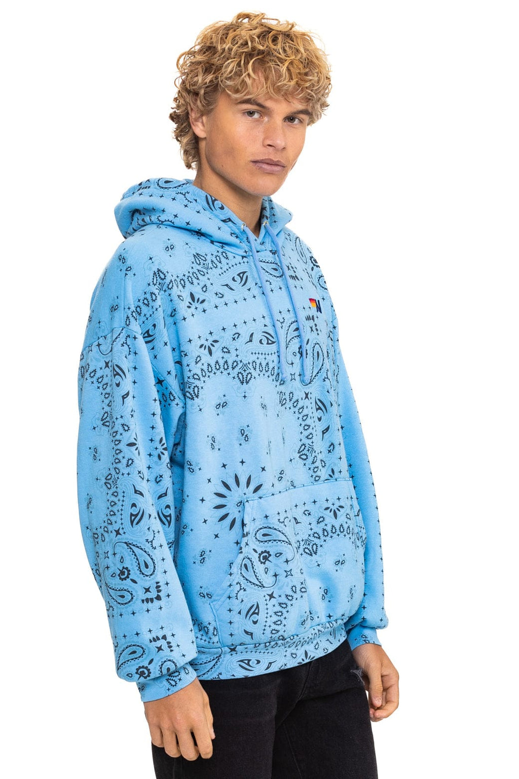 Retro BANDANA RELAXED PULLOVER HOODIE - SKY