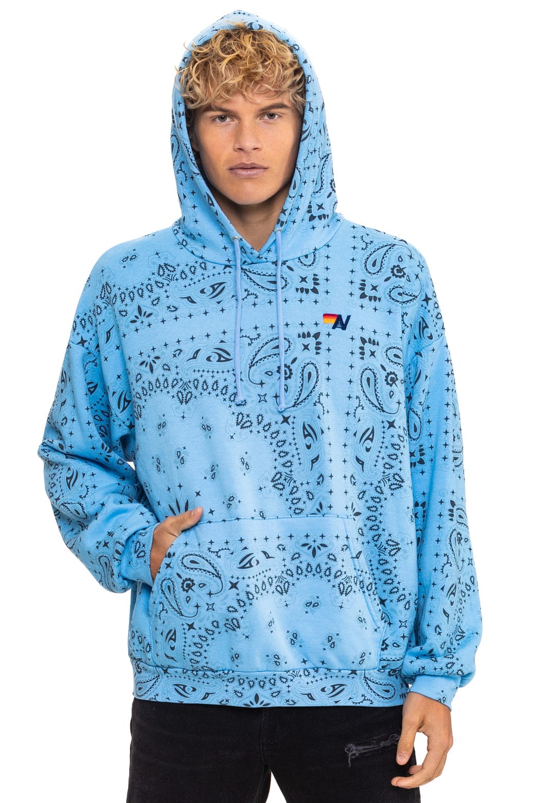 Retro BANDANA RELAXED PULLOVER HOODIE - SKY