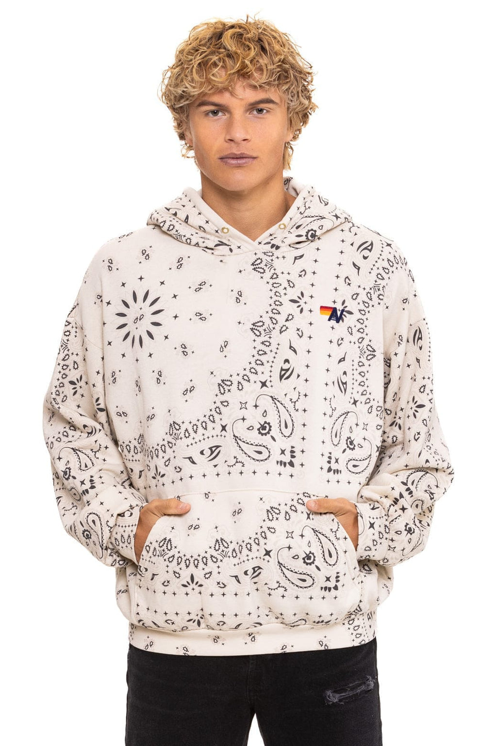Retro BANDANA RELAXED PULLOVER HOODIE - VINTAGE WHITE