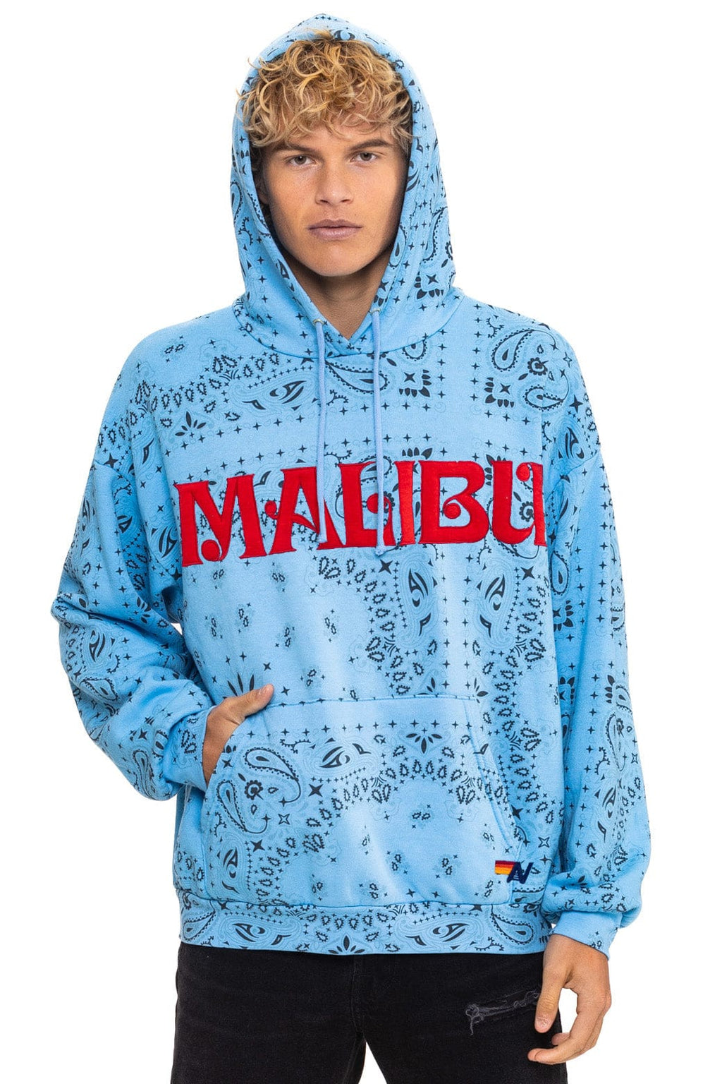 Retro BANDANA MALIBU RELAXED PULLOVER HOODIE - SKY