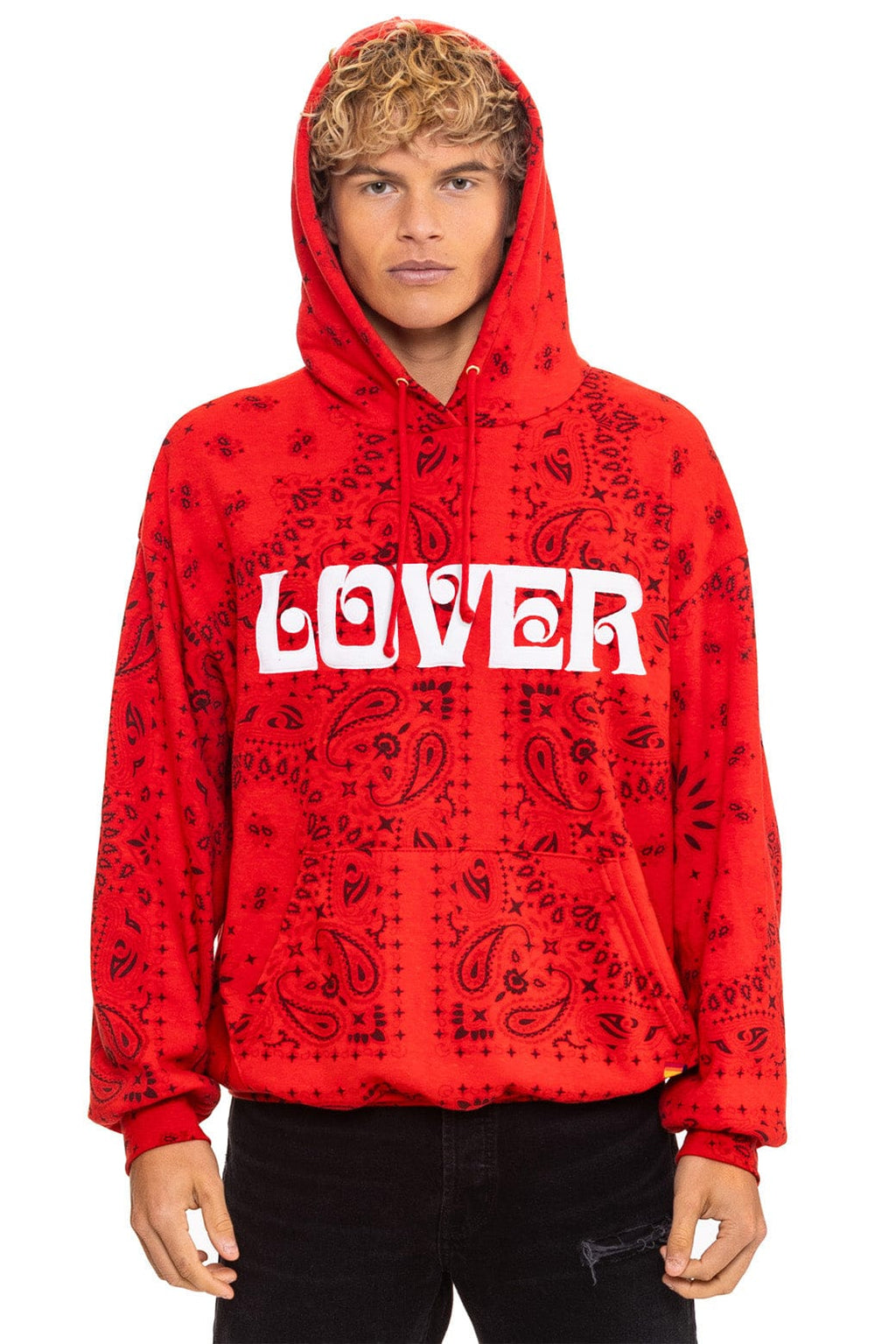 Retro BANDANA LOVER RELAXED PULLOVER HOODIE - RED