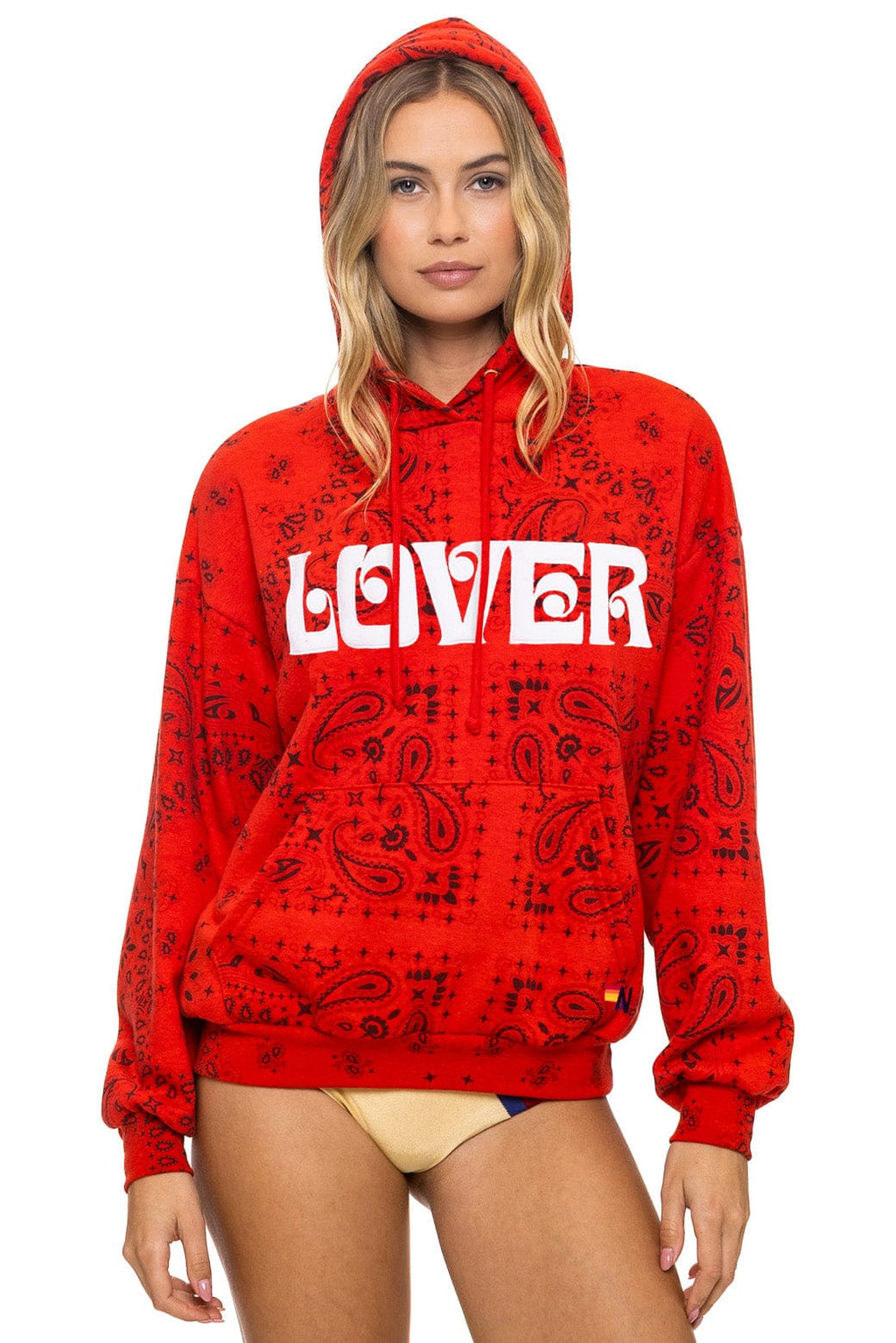 Retro BANDANA LOVER RELAXED PULLOVER HOODIE - RED