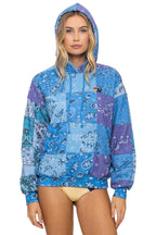 Retro BANDANA QUILTED RELAXED PULLOVER HOODIE - BLUE