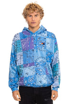 Retro BANDANA QUILTED RELAXED PULLOVER HOODIE - BLUE