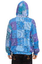 Retro BANDANA QUILTED RELAXED PULLOVER HOODIE - BLUE