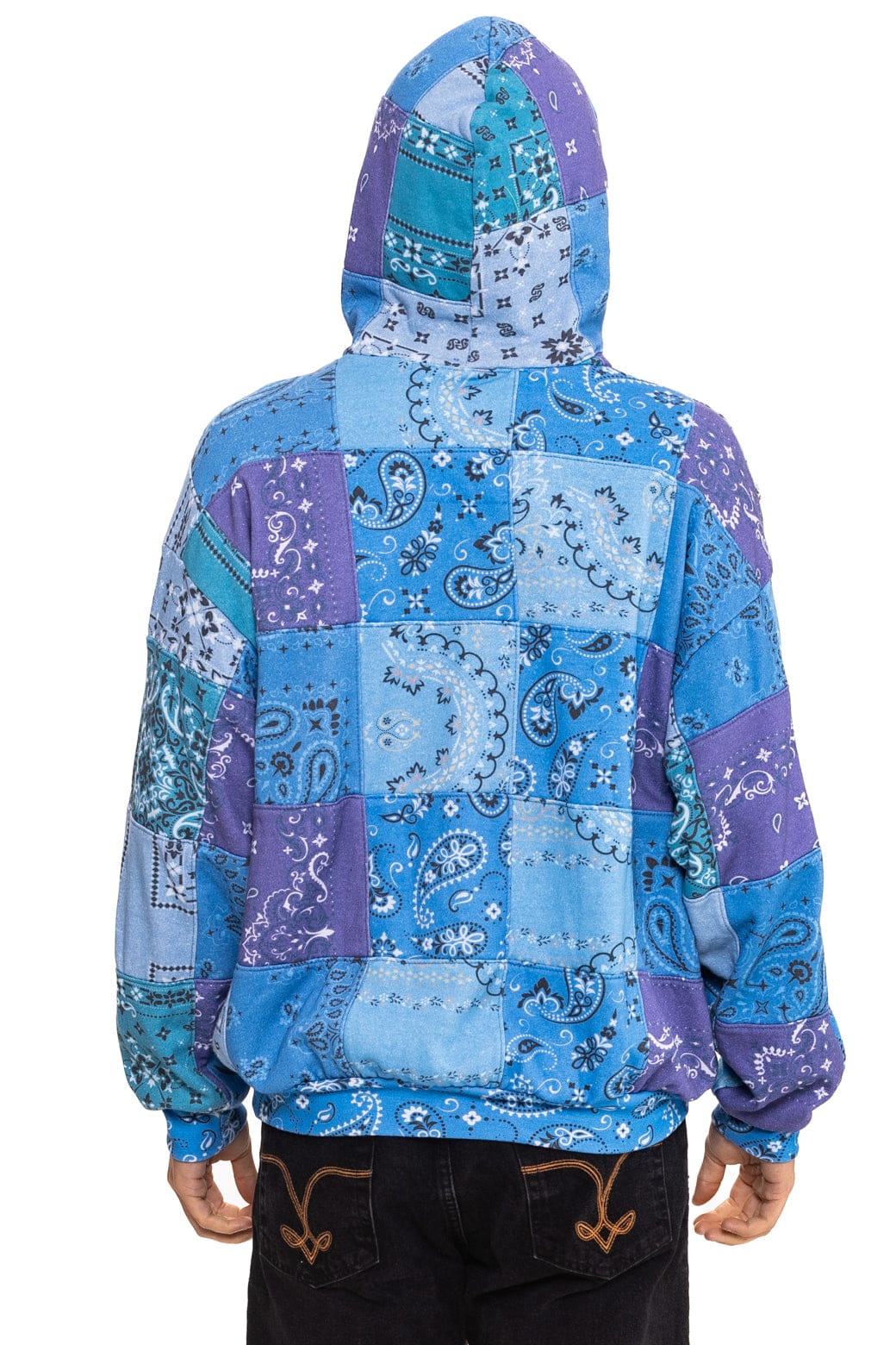 Retro BANDANA QUILTED RELAXED PULLOVER HOODIE - BLUE