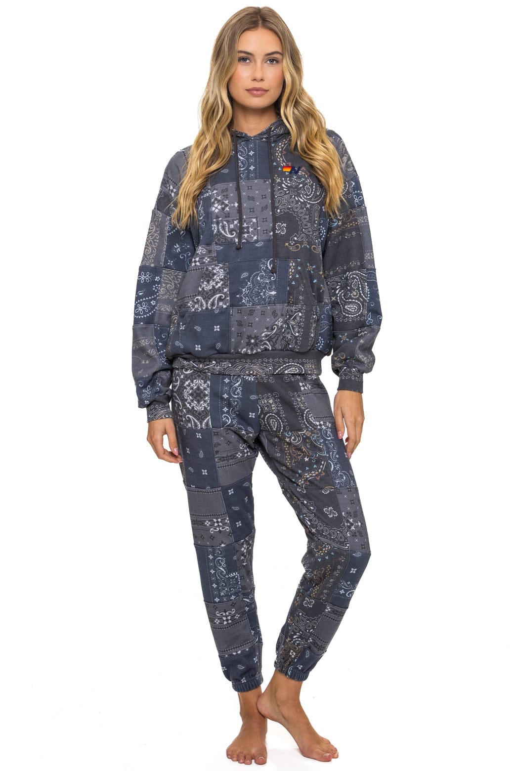 Retro BANDANA QUILTED RELAXED PULLOVER HOODIE - CHARCOAL