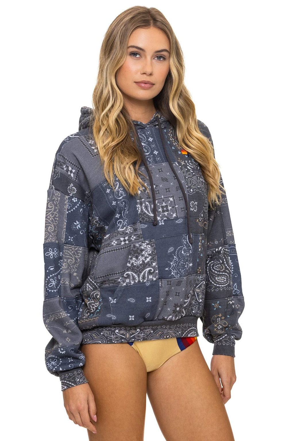 Retro BANDANA QUILTED RELAXED PULLOVER HOODIE - CHARCOAL