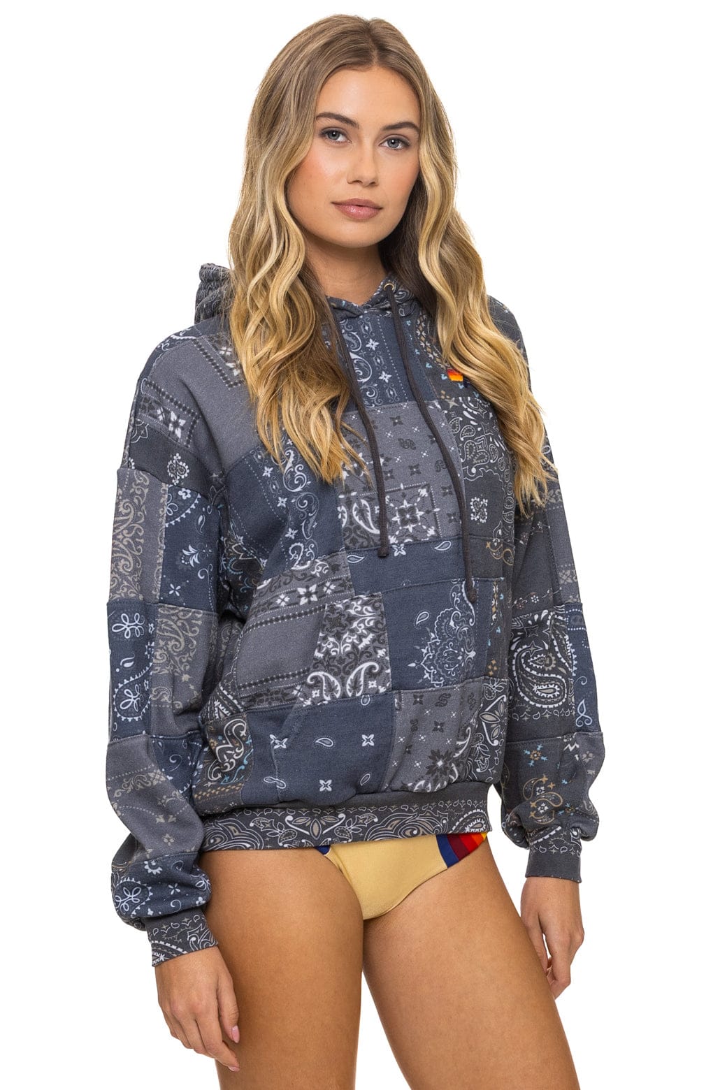 Retro BANDANA QUILTED RELAXED PULLOVER HOODIE - CHARCOAL