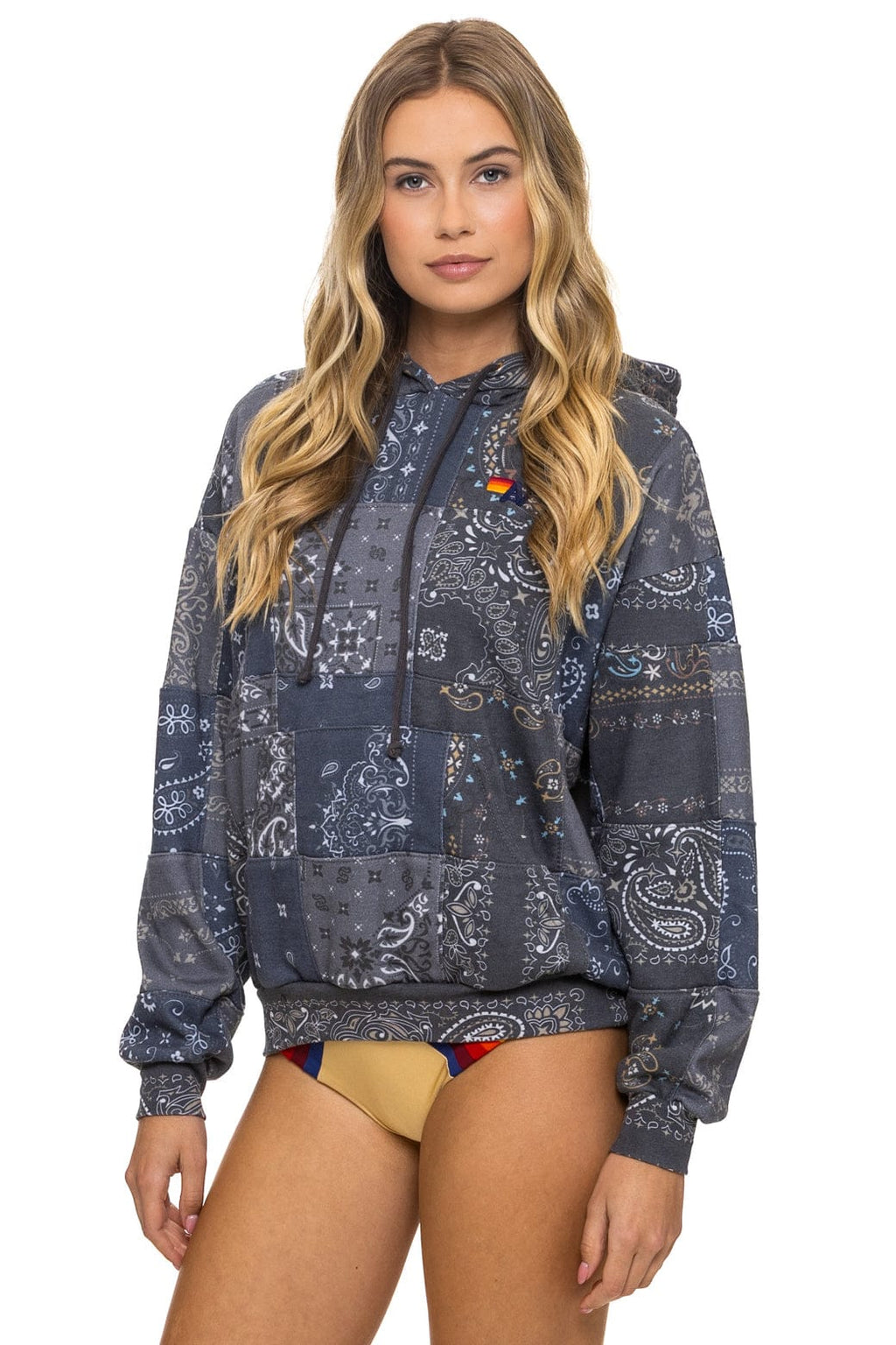 Retro BANDANA QUILTED RELAXED PULLOVER HOODIE - CHARCOAL