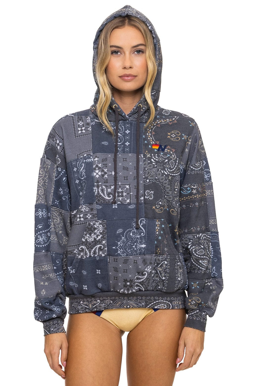 Retro BANDANA QUILTED RELAXED PULLOVER HOODIE - CHARCOAL