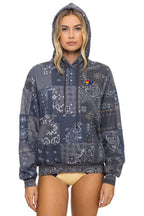 Retro BANDANA QUILTED RELAXED PULLOVER HOODIE - CHARCOAL