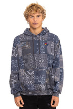 Retro BANDANA QUILTED RELAXED PULLOVER HOODIE - CHARCOAL