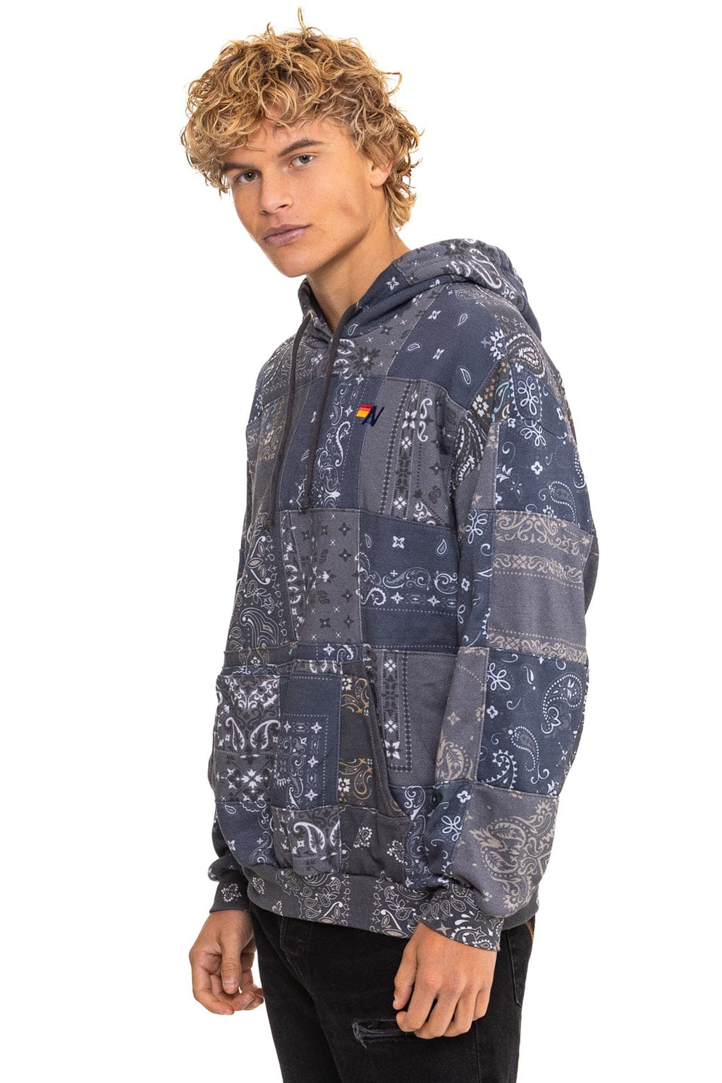 Retro BANDANA QUILTED RELAXED PULLOVER HOODIE - CHARCOAL