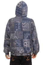 Retro BANDANA QUILTED RELAXED PULLOVER HOODIE - CHARCOAL