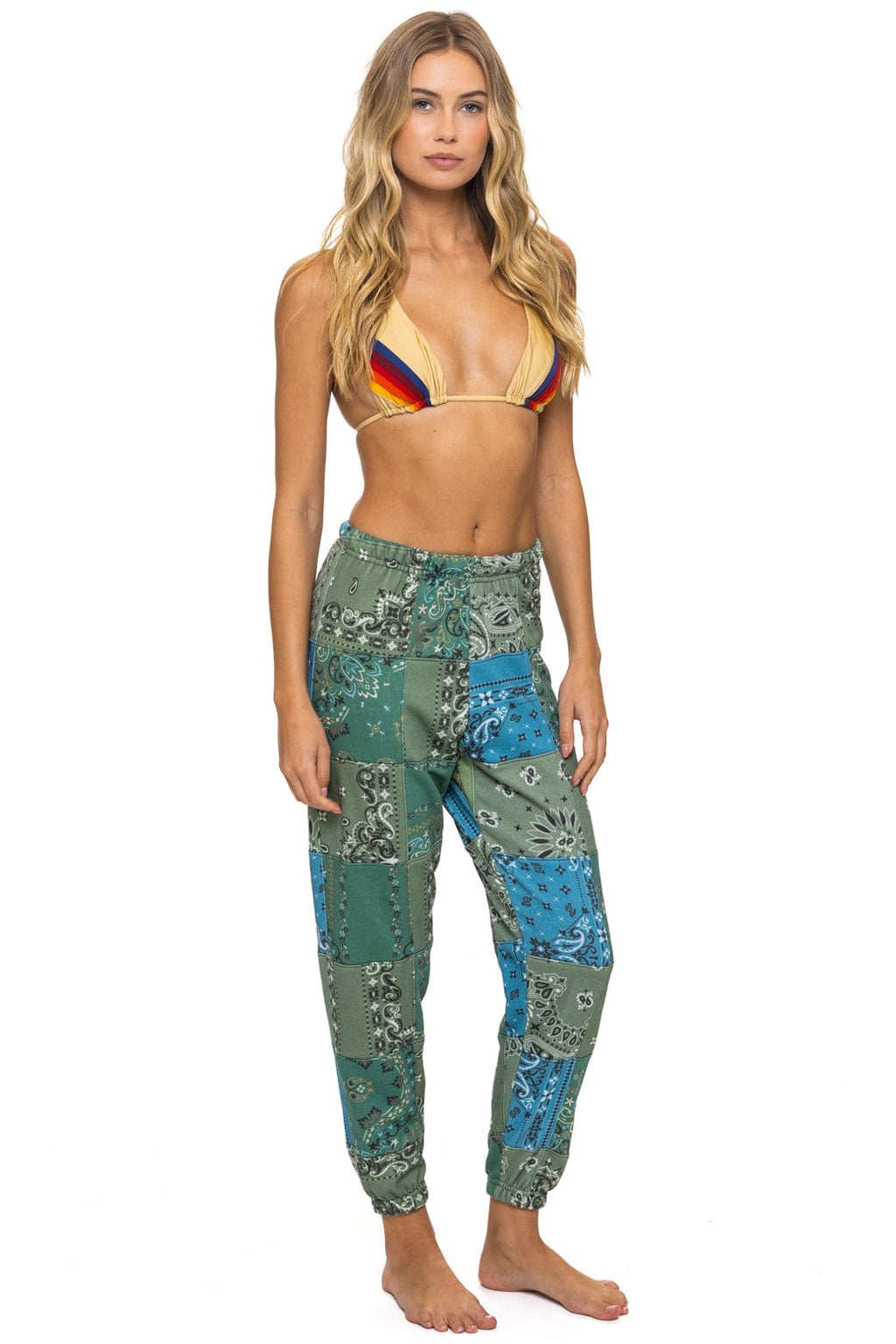 Retro BANDANA QUILTED SWEATPANTS - GREEN