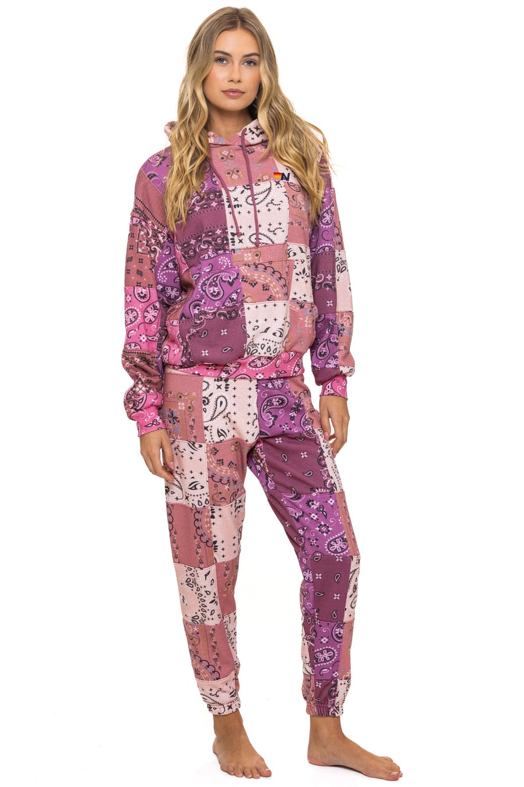 Retro BANDANA QUILTED SWEATPANTS - PINK