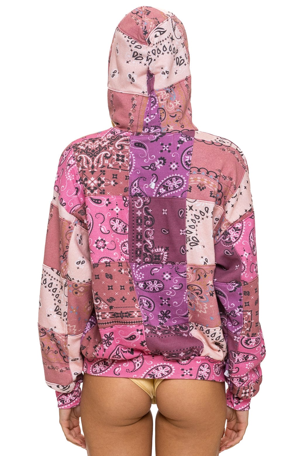 Retro BANDANA QUILTED RELAXED PULLOVER HOODIE - PINK