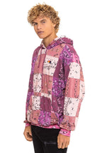 Retro BANDANA QUILTED RELAXED PULLOVER HOODIE - PINK