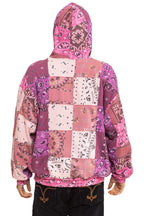 Retro BANDANA QUILTED RELAXED PULLOVER HOODIE - PINK