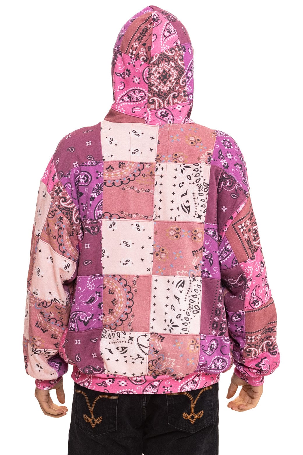 Retro BANDANA QUILTED RELAXED PULLOVER HOODIE - PINK