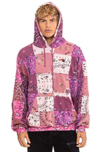 Retro BANDANA QUILTED RELAXED PULLOVER HOODIE - PINK