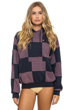 Retro CHECK QUILT RELAXED PULLOVER HOODIE - CHARCOAL MOCHA