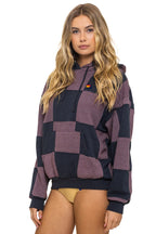 Retro CHECK QUILT RELAXED PULLOVER HOODIE - CHARCOAL MOCHA
