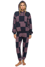 Retro CHECK QUILT RELAXED PULLOVER HOODIE - CHARCOAL MOCHA