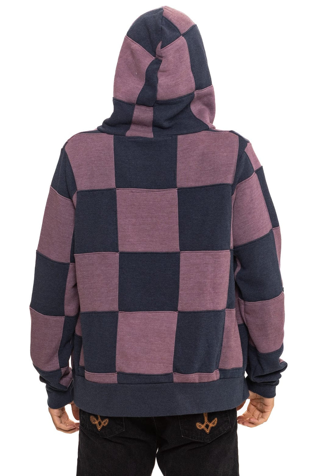 Retro CHECK QUILT ZIP HOODIE - CHARCOAL MOCHA