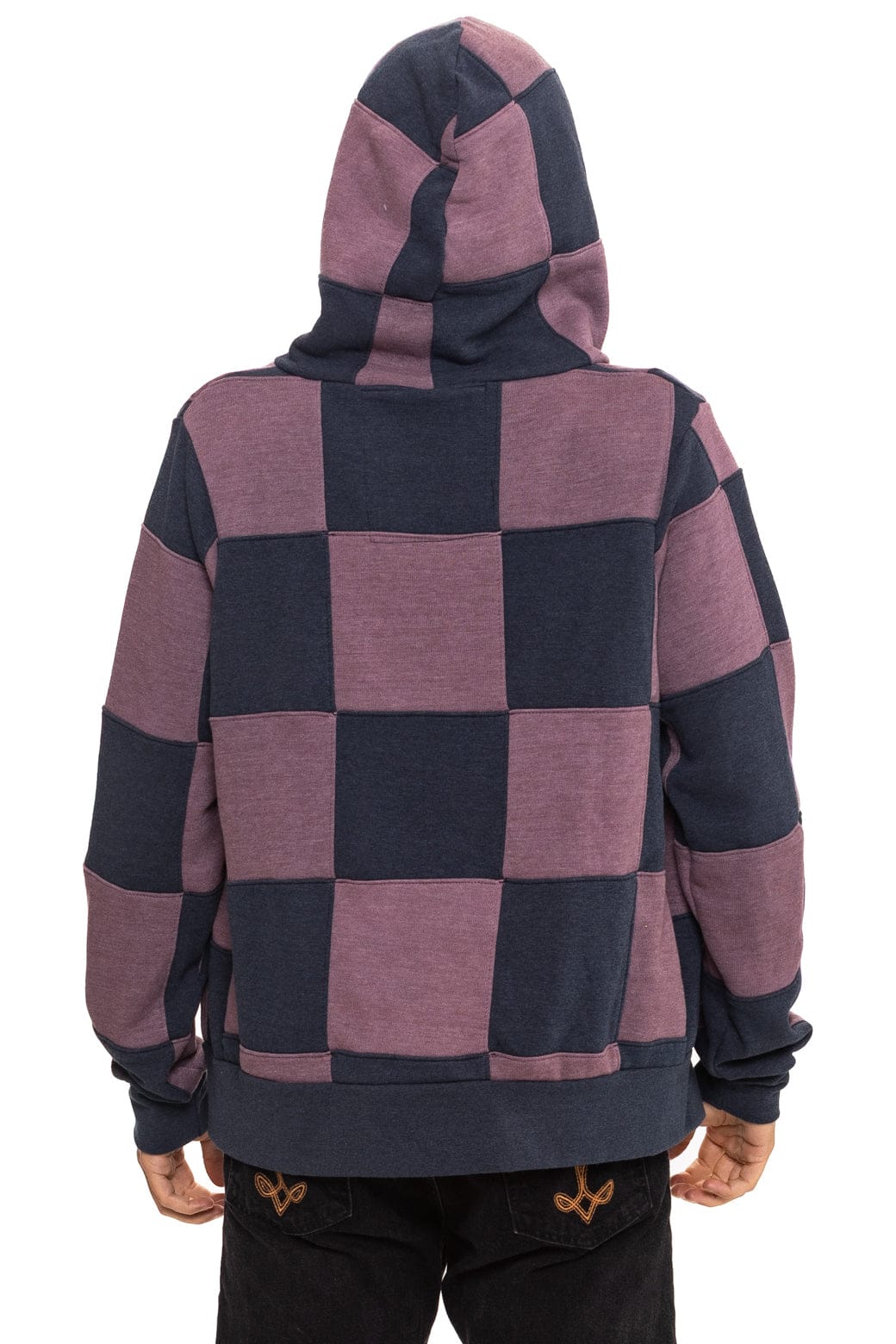 Retro CHECK QUILT ZIP HOODIE - CHARCOAL MOCHA