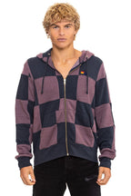 Retro CHECK QUILT ZIP HOODIE - CHARCOAL MOCHA