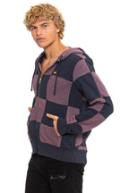 Retro CHECK QUILT ZIP HOODIE - CHARCOAL MOCHA