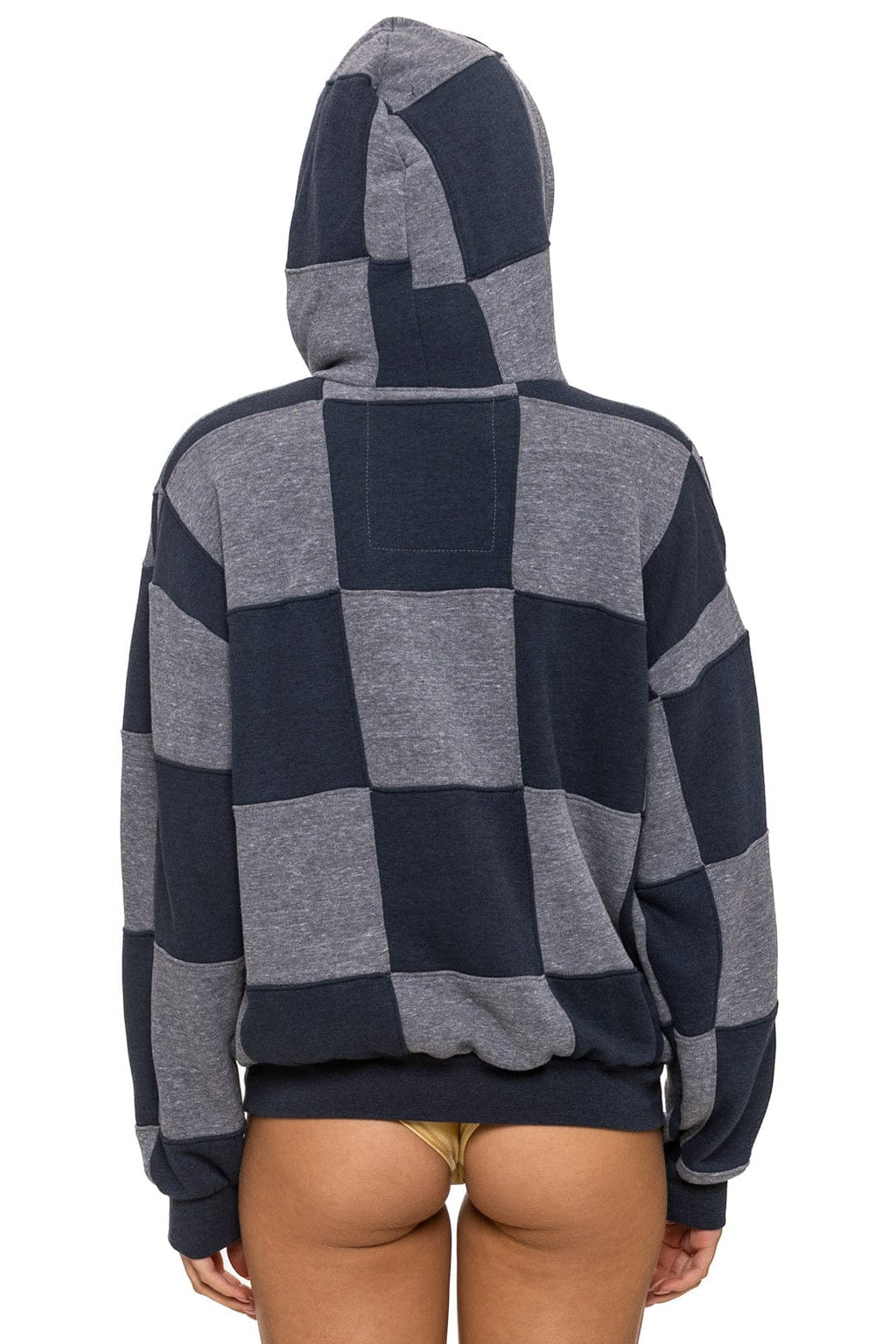 Retro CHECK QUILT RELAXED PULLOVER HOODIE - HEATHER CHARCOAL