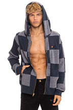 Retro CHECK QUILT ZIP HOODIE - HEATHER CHARCOAL
