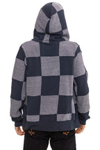 Retro CHECK QUILT ZIP HOODIE - HEATHER CHARCOAL