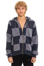 Retro CHECK QUILT ZIP HOODIE - HEATHER CHARCOAL