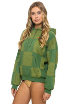 Retro CHECK QUILT RELAXED PULLOVER HOODIE - JUNGLE GREEN PALM
