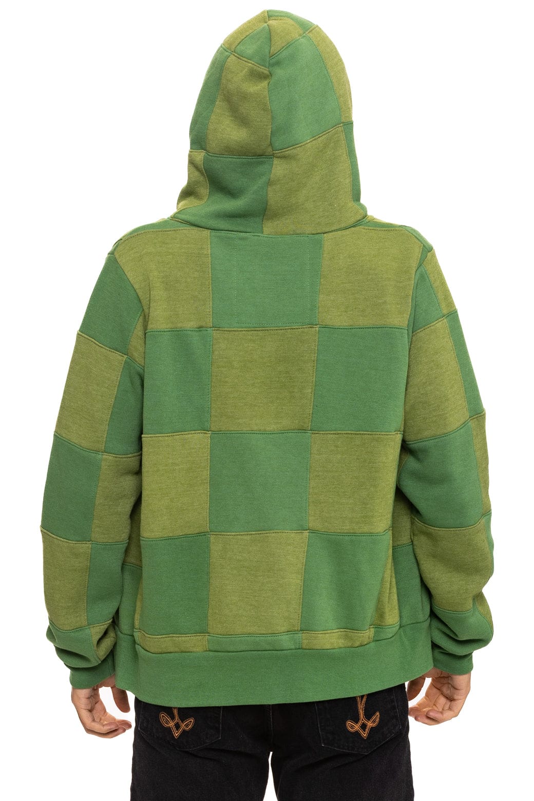 Retro CHECK QUILT ZIP HOODIE - JUNGLE GREEN PALM